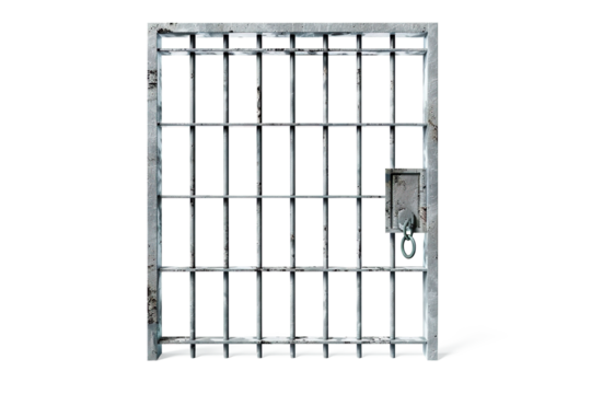 Prison bars isolated Steel metal or iron jail cell cage security lock grid, law and justice on a transparent background