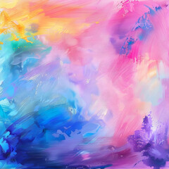 Fototapeta premium A vibrant abstract painting with bold strokes of blue, pink, and yellow, creating a dynamic and colorful composition on canvas.