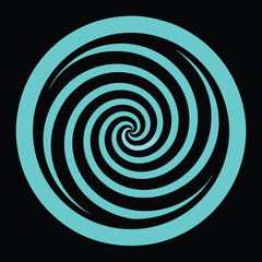 Naklejka premium Hypnotic spiral pattern, neon cyan glow vector art illustration on black background