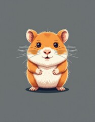 Cute cartoon hamster standing with a cheerful expression against a gray background