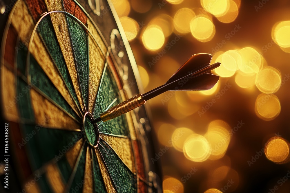 Aufkleber dart hitting target center with bokeh background symbolizing business success and achievement