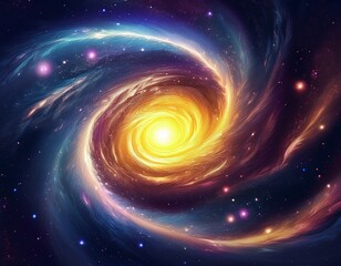 a swirling galaxy with a bright yellow spot in the center