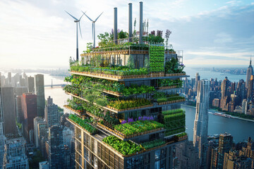 Obraz premium Vertical Urban Farm on Rooftop Skyscraper