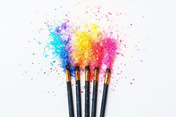 A set of five black and blue paintbrushes. The brushes are arranged in a row