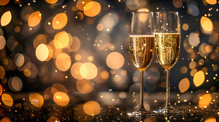 New year cheers with two champagne glasses