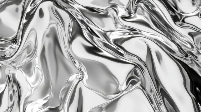 Fototapeta Stunning 3d render featuring liquid silver background with metallic wavy texture and chrome shine