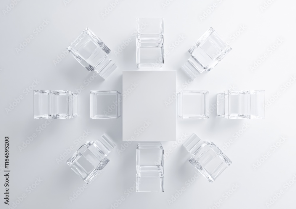 Aufkleber symmetrical abstract design with transparent geometric shapes on a soft white and gray background