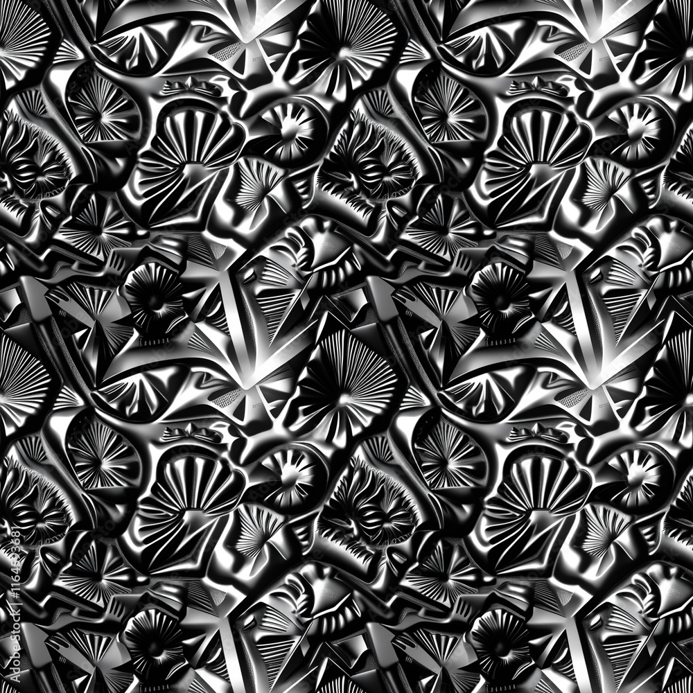 Poster seamless monochrome pattern of intricate abstract shapes with a glossy finish