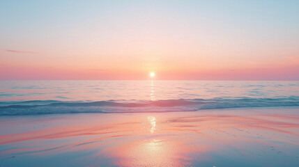 Obraz premium Serene Ocean Sunrise with Soft Pink and Blue Gradient Sky, Tranquil Waterscape