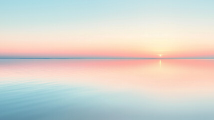 Serene Ocean Sunrise with Soft Pink and Blue Gradient Sky, Tranquil Waterscape