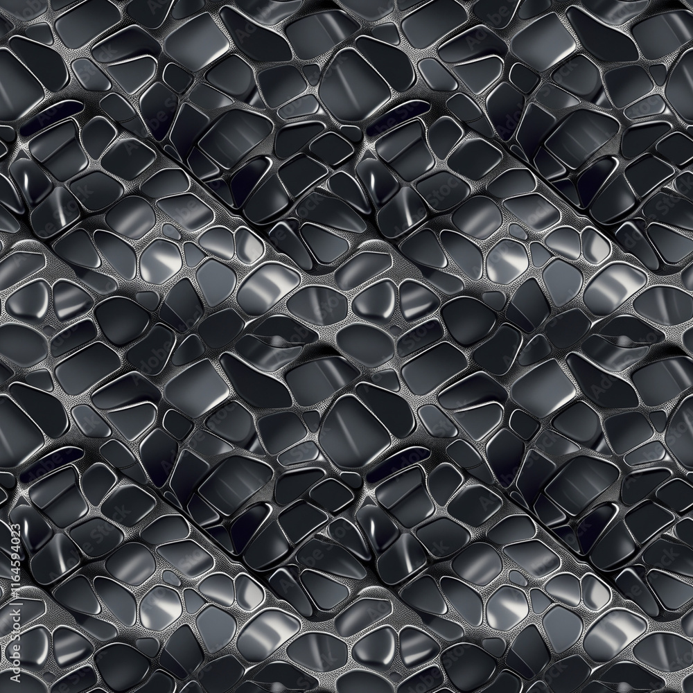 Poster seamless pattern of textured black honeycomb structure with a glossy finish
