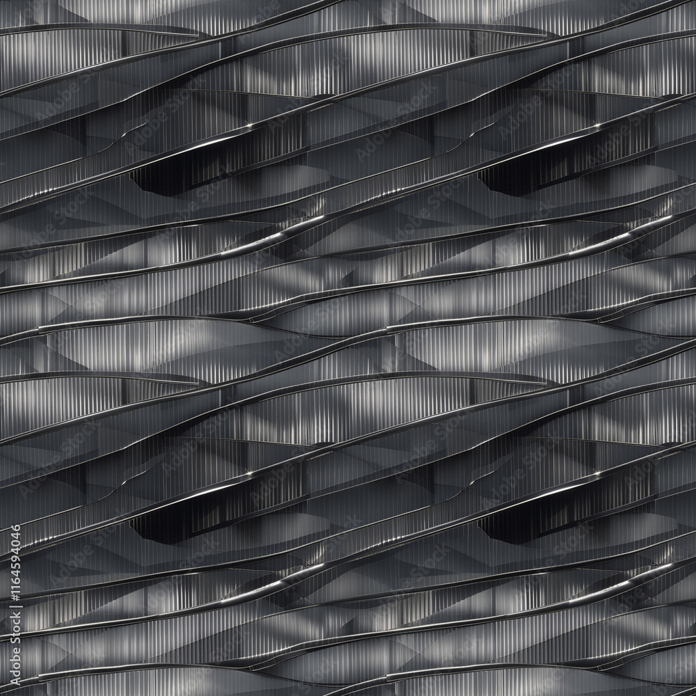 Poster seamless abstract pattern of wavy metallic surfaces with a sleek gray color scheme