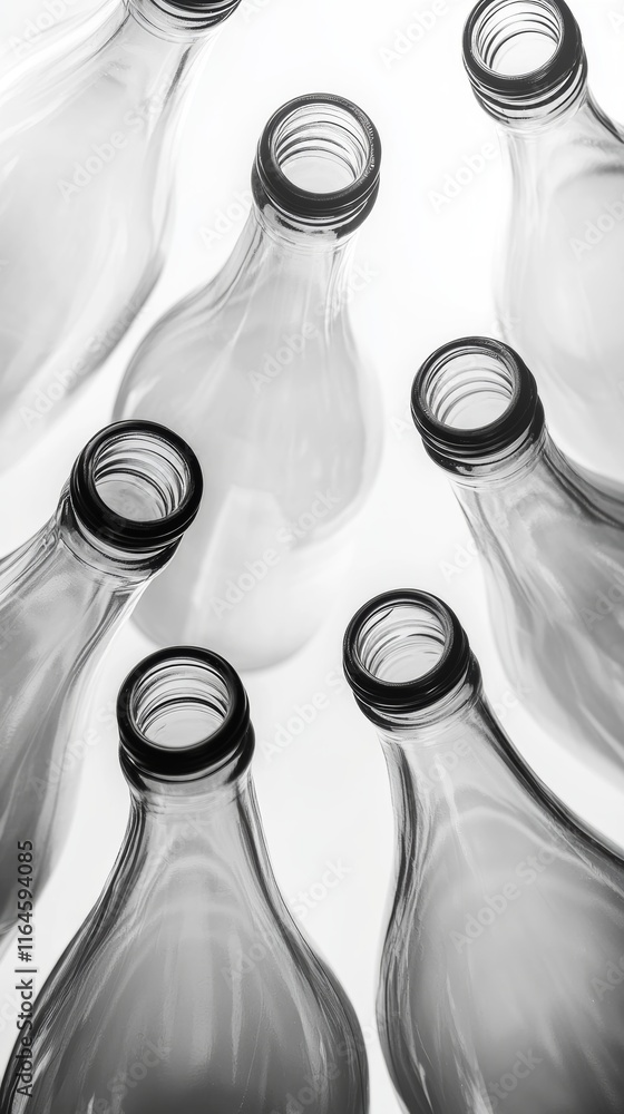 Poster a row of empty bottles with the tops removed