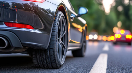 A solitary car traveling down a long, open road, symbolizing freedom and adventure - Journey