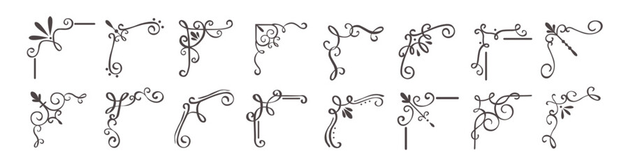Black corner line border icon set