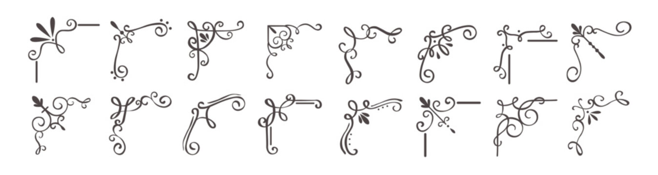 Black corner line border icon set