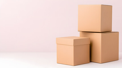 Fototapeta premium Parcel brown cardboard box pack mock up isolated on white