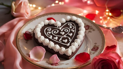 Heart-Shaped Valentine's Day Chocolate Cake with Decorative Frosting