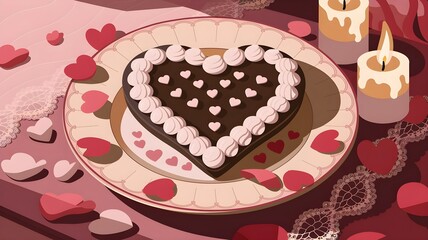 Heart-Shaped Valentine's Day Chocolate Cake with Decorative Frosting