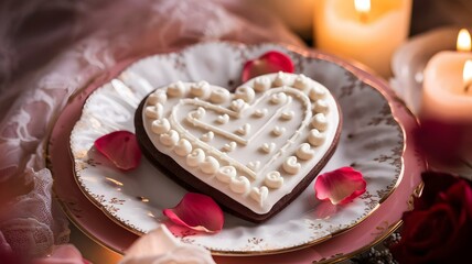 Heart-Shaped Valentine's Day Chocolate Cake with Decorative Frosting