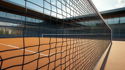 Fototapeta premium Tennis net with court details in the background