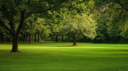 Fototapeta premium A large green field with trees in the background