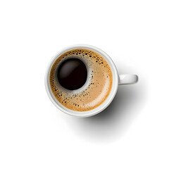 Top view a white cup of espresso coffee isolated on white background