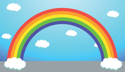 Children 2d rainbow background. Rainbow icon. Clouds and rainbow icon t style. Rainbow icon on background. Vector illustration icon.