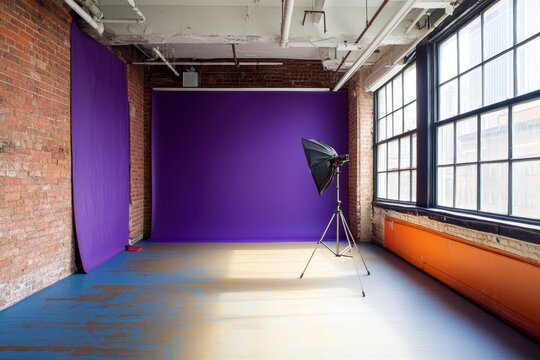 tudio space with colorful backdrop and natural light