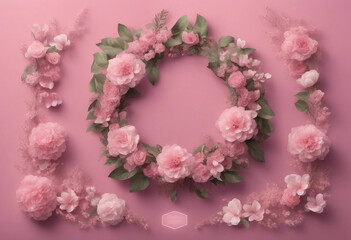 Pink coquette floral wreath cut out element set