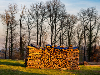 Brennholzstapel im Freien