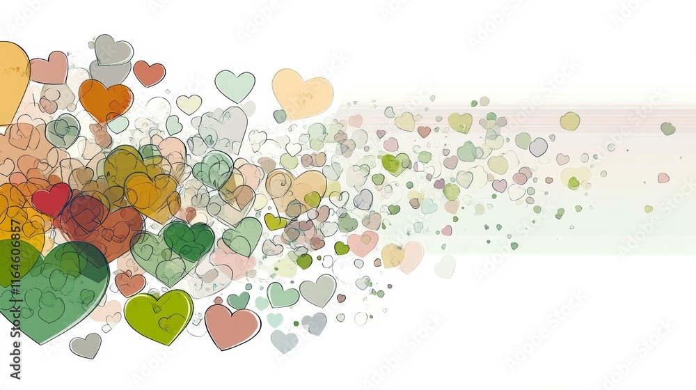 Aufkleber colorful hearts floating gracefully on a pastel gradient background with empty center for personaliz