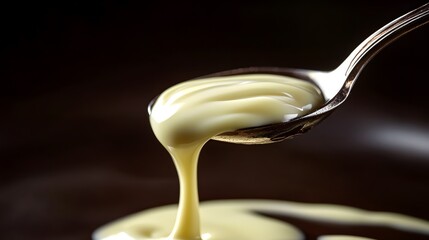 Creamy white liquid pouring from a spoon