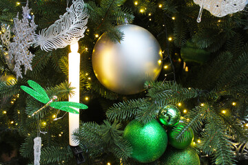 beautiful Christmas decorations on the Christmas tree