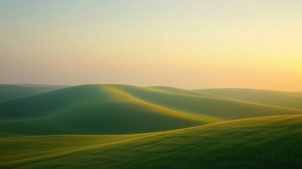 Fototapeta premium Peaceful Green Hills at Sunrise with Soft Light and Rolling Landscapes