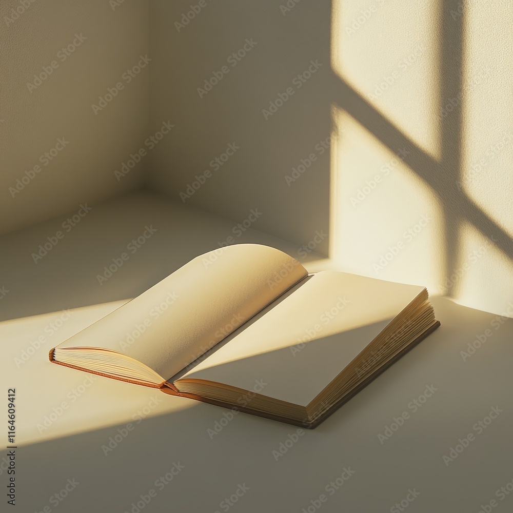 Aufkleber a book is open to a page with a sun shining on it. the book is laying on a table