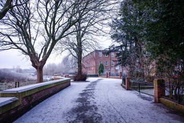 winter scene in the city by the river