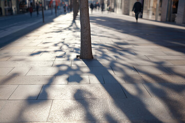 Shadow patterns created by a tree on a sidewalk