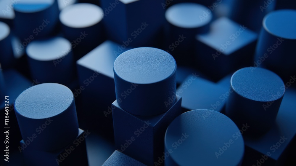 Poster dynamic blue shapes with soft lighting and simple background