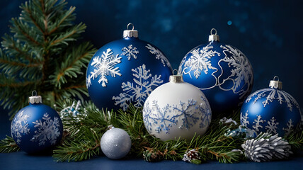 Festive New Year's decorations resting on a blanket of glistening snow, creating a magical and wintry holiday atmosphere.
