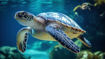 Obraz premium Graceful Turtle Swimming in Crystal Clear Waters