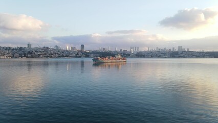 Naklejka premium Transportation Ship Drone Aerial View