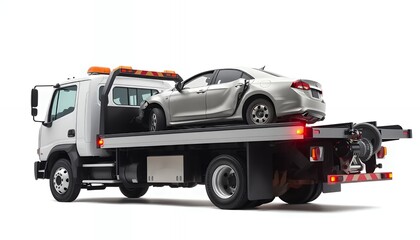 Damaged Car on Tow Truck: A Realistic Depiction