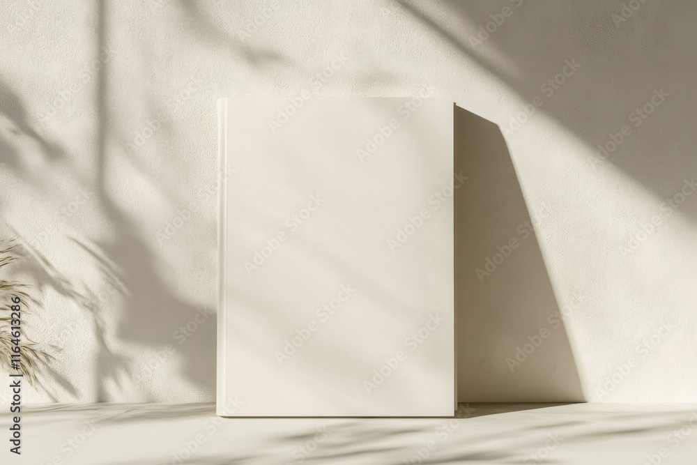 Aufkleber a white book is placed on a white wall, with no visible content. the book is positioned in a way tha