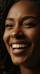 Close up of Black Woman face, Laugh Laughing Happy Happiness Expression, Zoom In, Zoomed Portrait