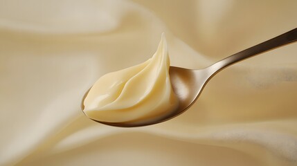 Creamy textured substance on a golden spoon
