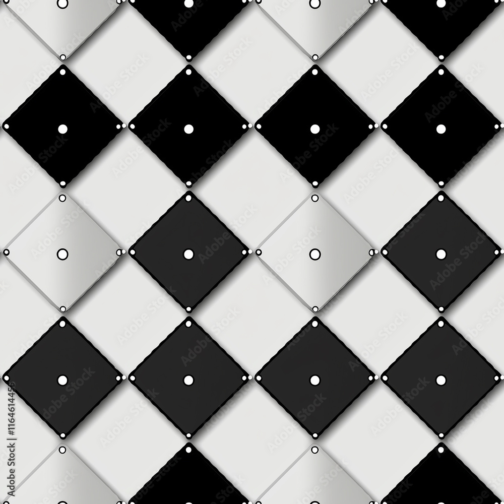 Poster abstract pattern featuring alternating black and white diamond shapes with a glossy finish, creating