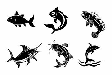 Fish Silhouette Vectors. Stylized Fish Illustrations Collection. Black and White Fish Vector Art