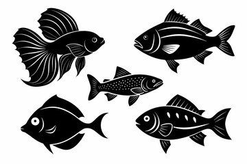 Fish Silhouette Vectors. Stylized Fish Illustrations Collection. Black and White Fish Vector Art