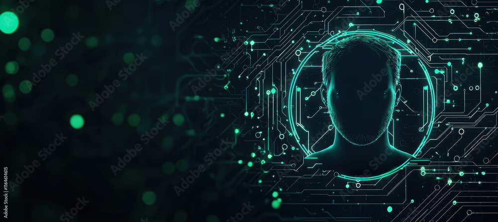 Poster futuristic ai developer email signature with glowing green circuitry design
